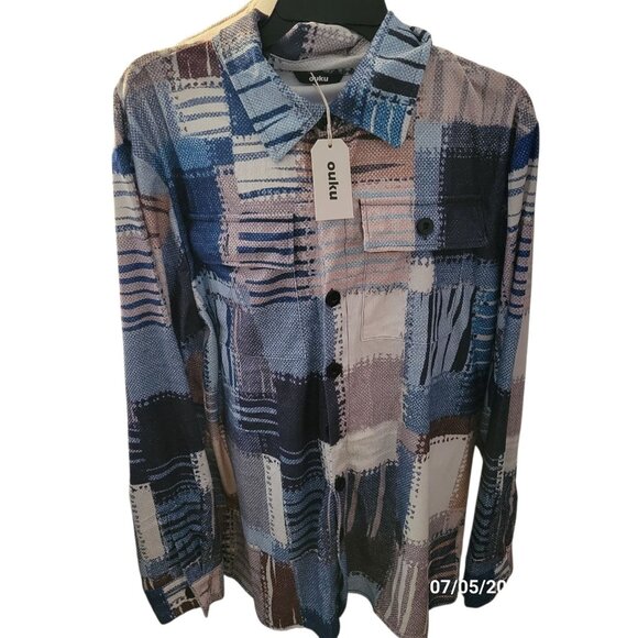 Ouku Button Down Shirt Size MnMulticolor Blue Shirt Long Sleeve Shirt - Picture 2 of 5